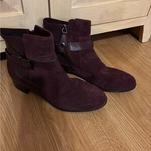 Isaac Mizrahi Dark Wine Color Suede Ankle Boots